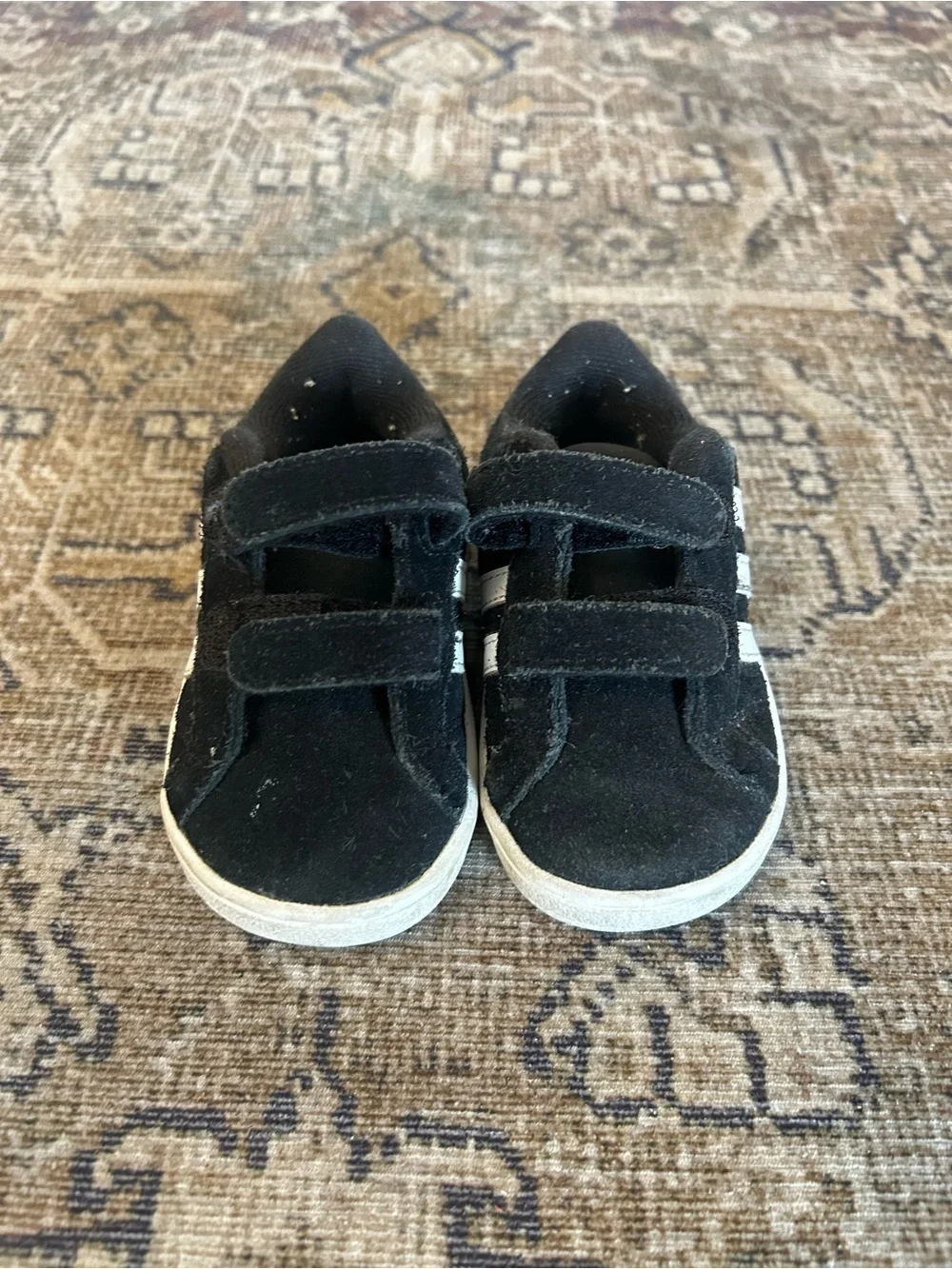 adidas Black Kids Suede Sneakers with White Stripes
